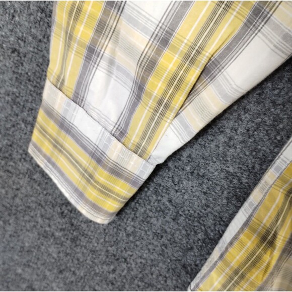 Red Camel Shirt Men's L Cotton Button Down Collar Long Sleeve Yellow Grey Plaid - Picture 6 of 12